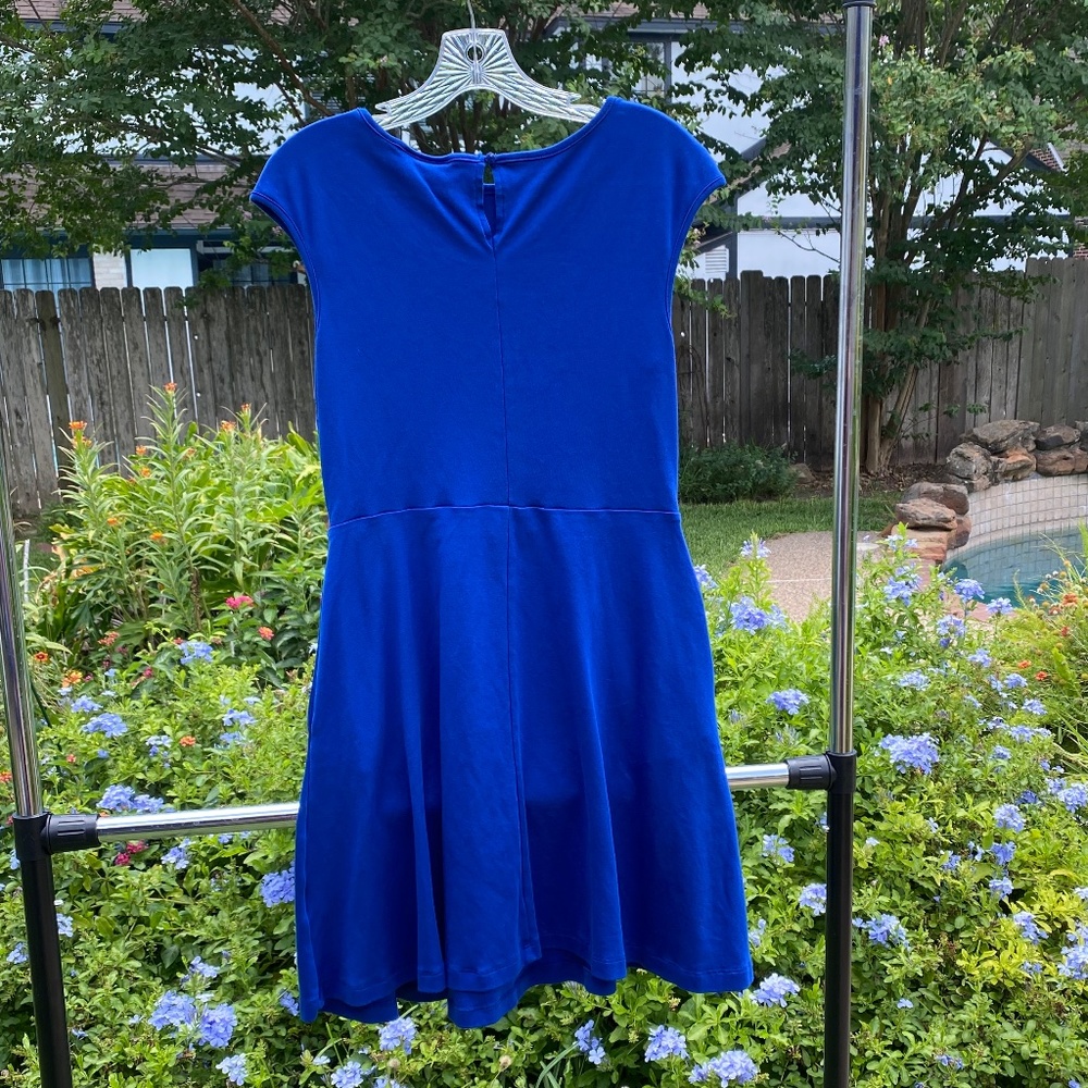 NY&Company M royal blue dress, pockets, fit-and-flare, button detail - Picture 2 of 7
